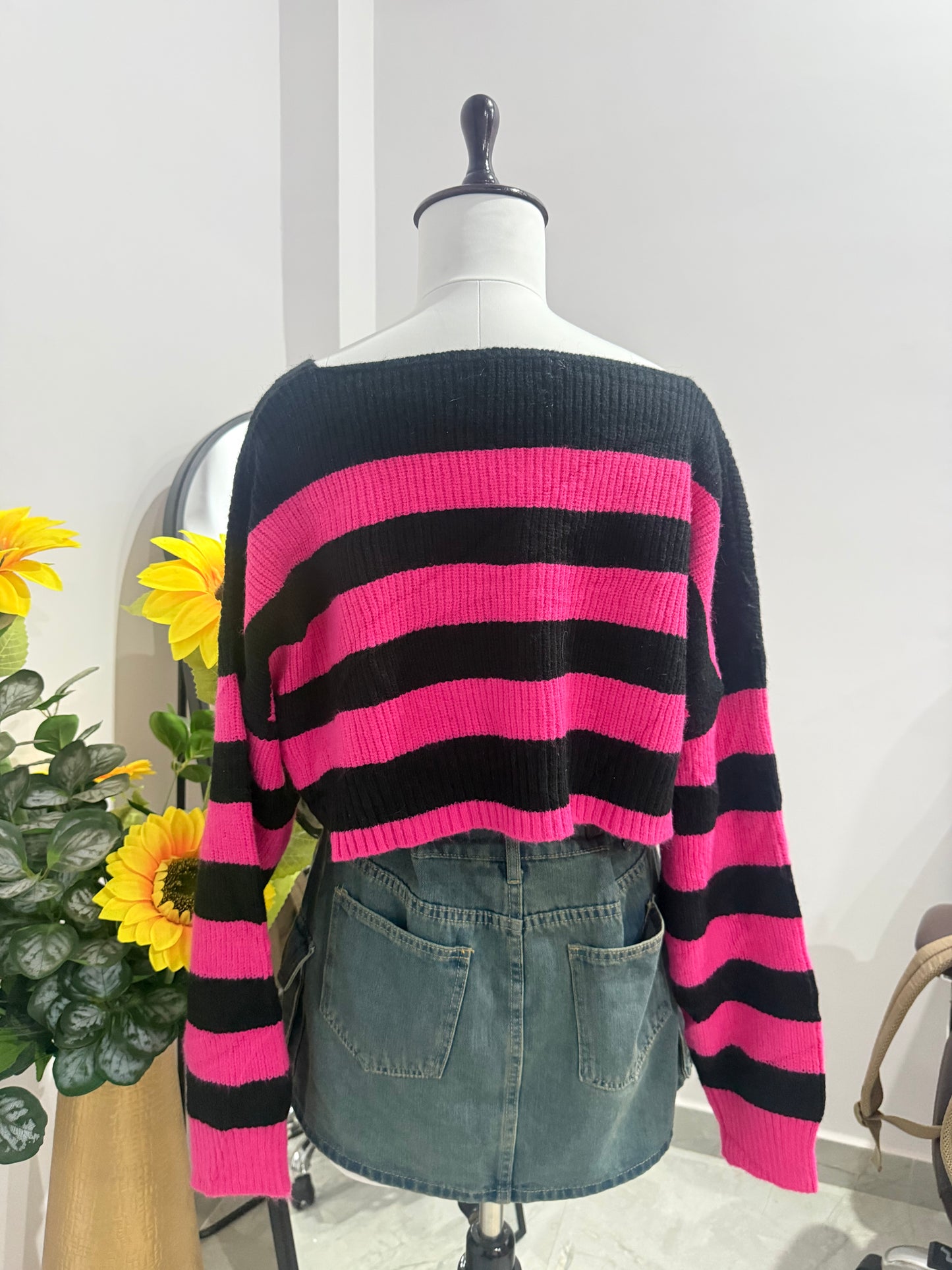 Black pink striped sweater