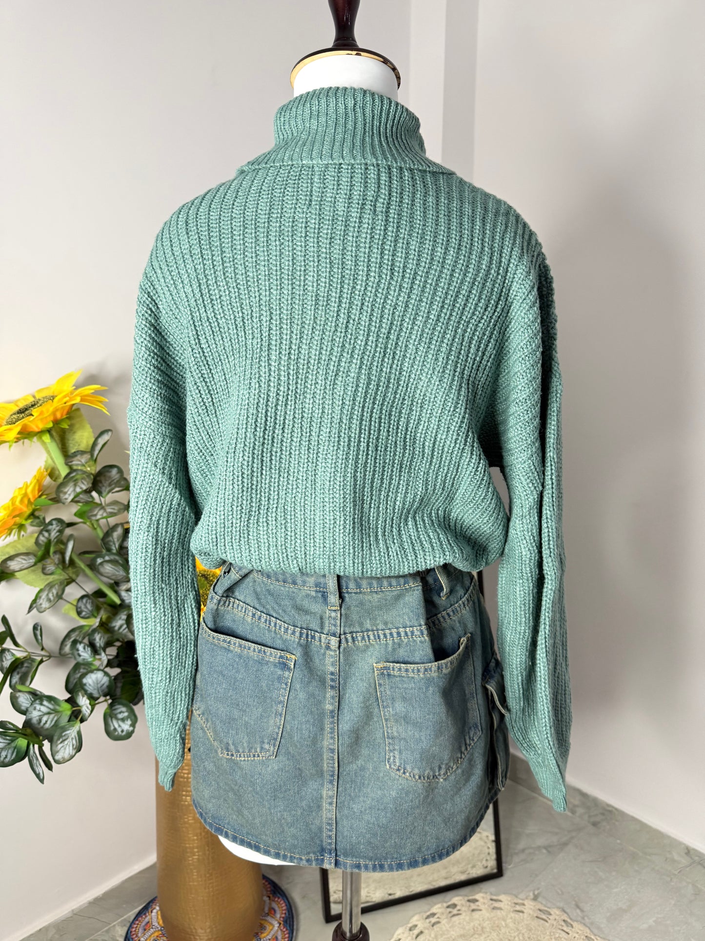 Green highneck sweater