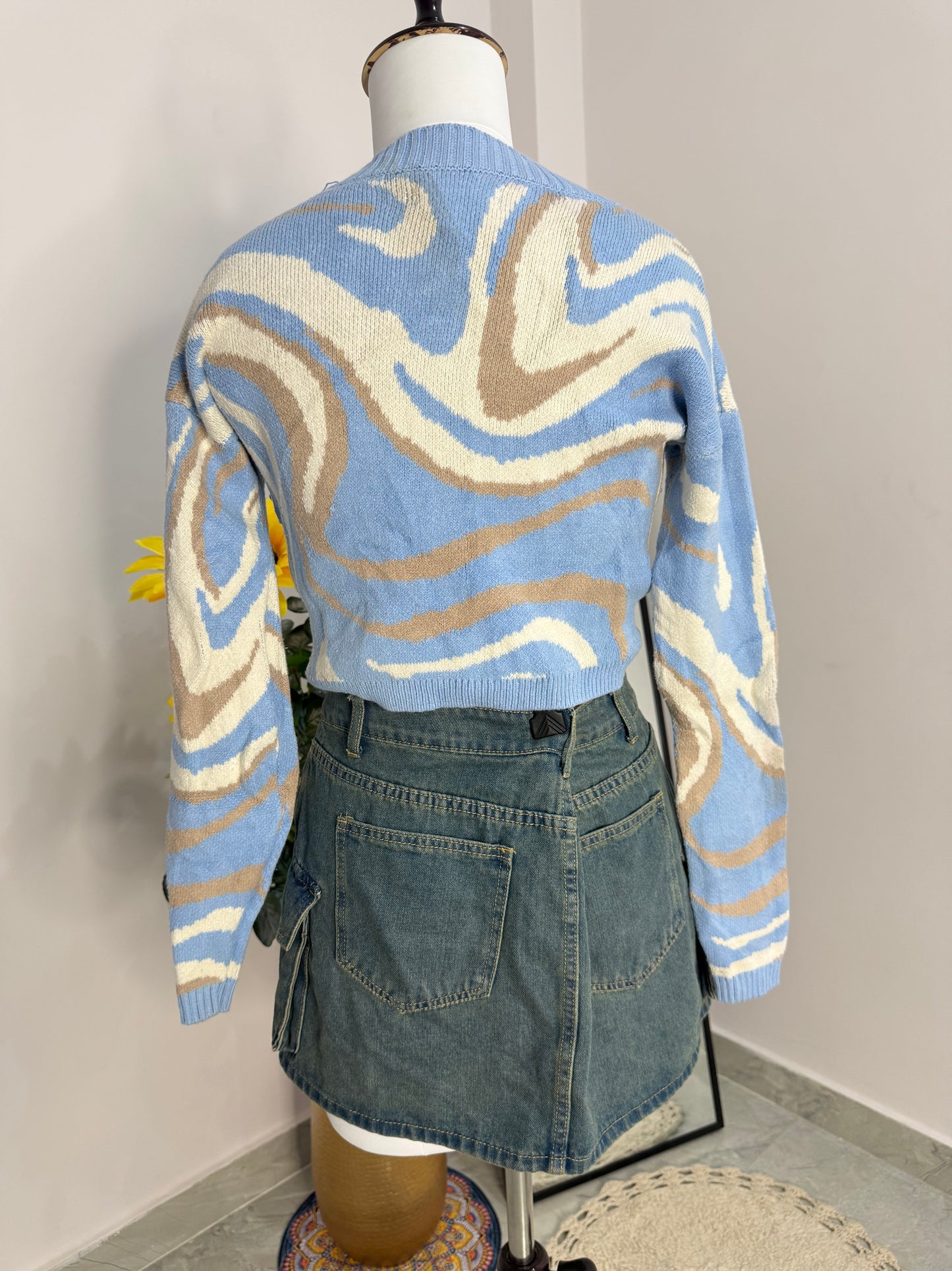 Blue abstract sweater (size s-m)