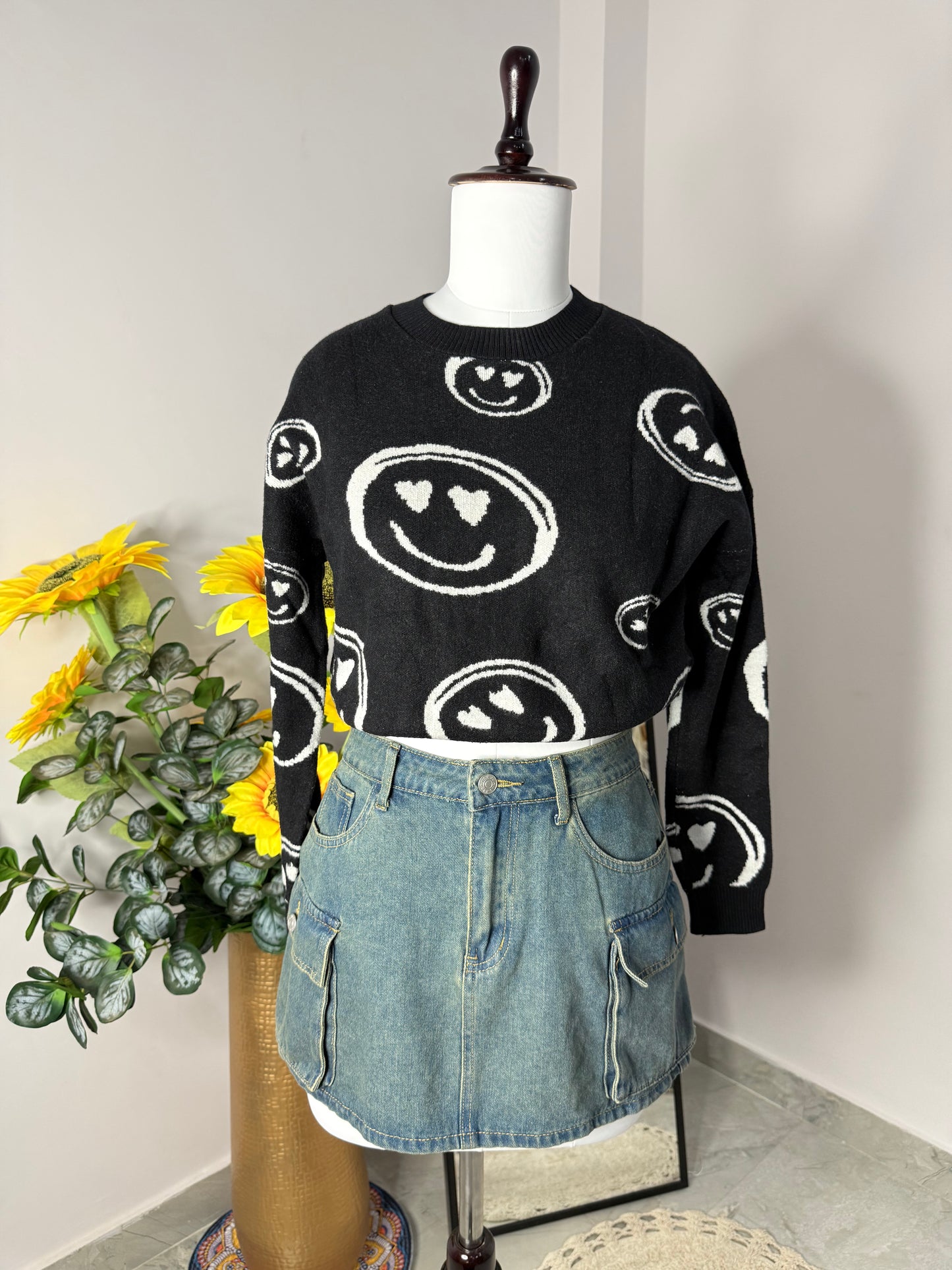 Black smiley sweater