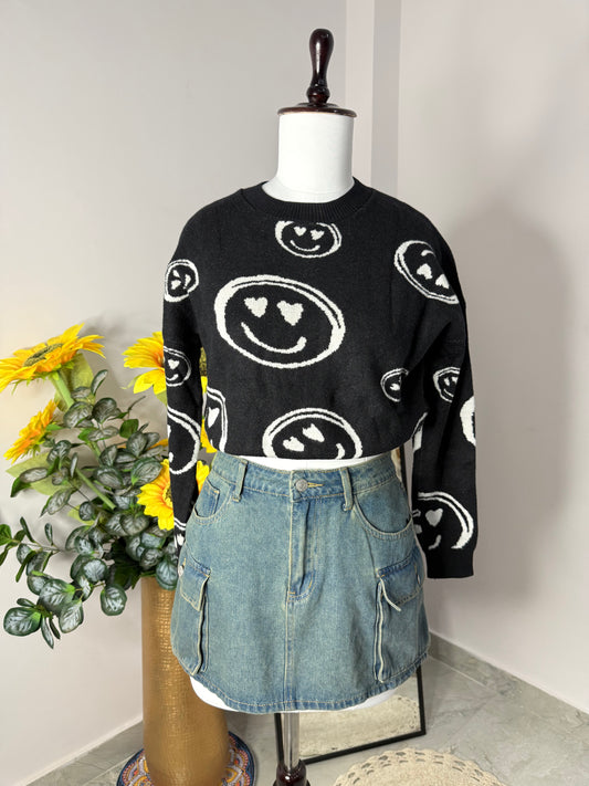 Black smiley sweater