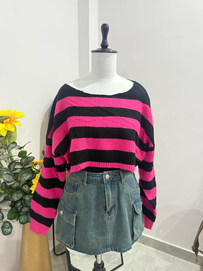￼Black pink striped sweater