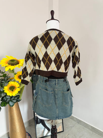 Brown crop cardigan