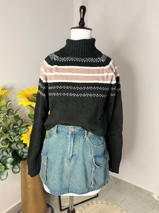 Black pink highneck sweater