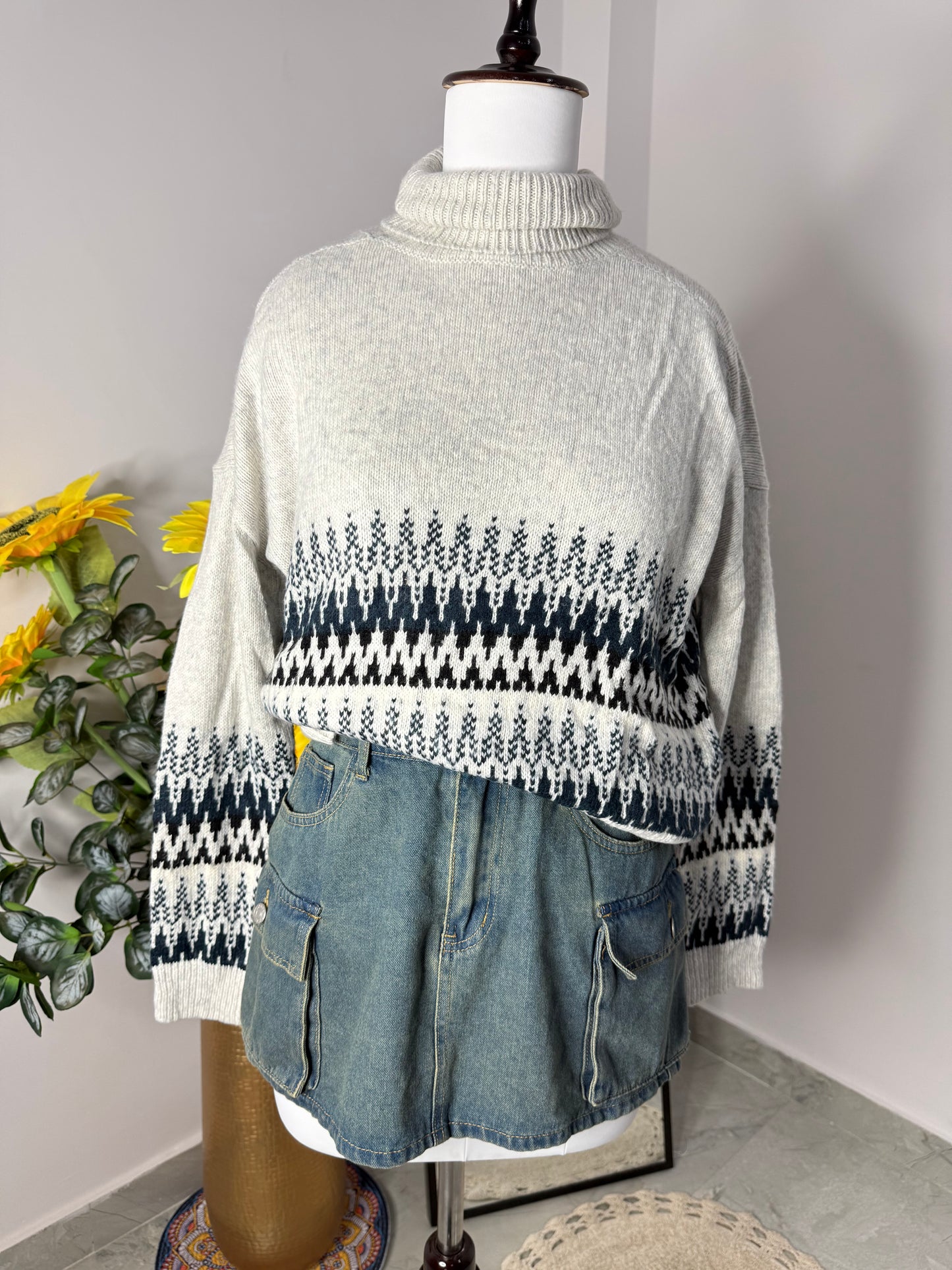 Grey highneck sweater