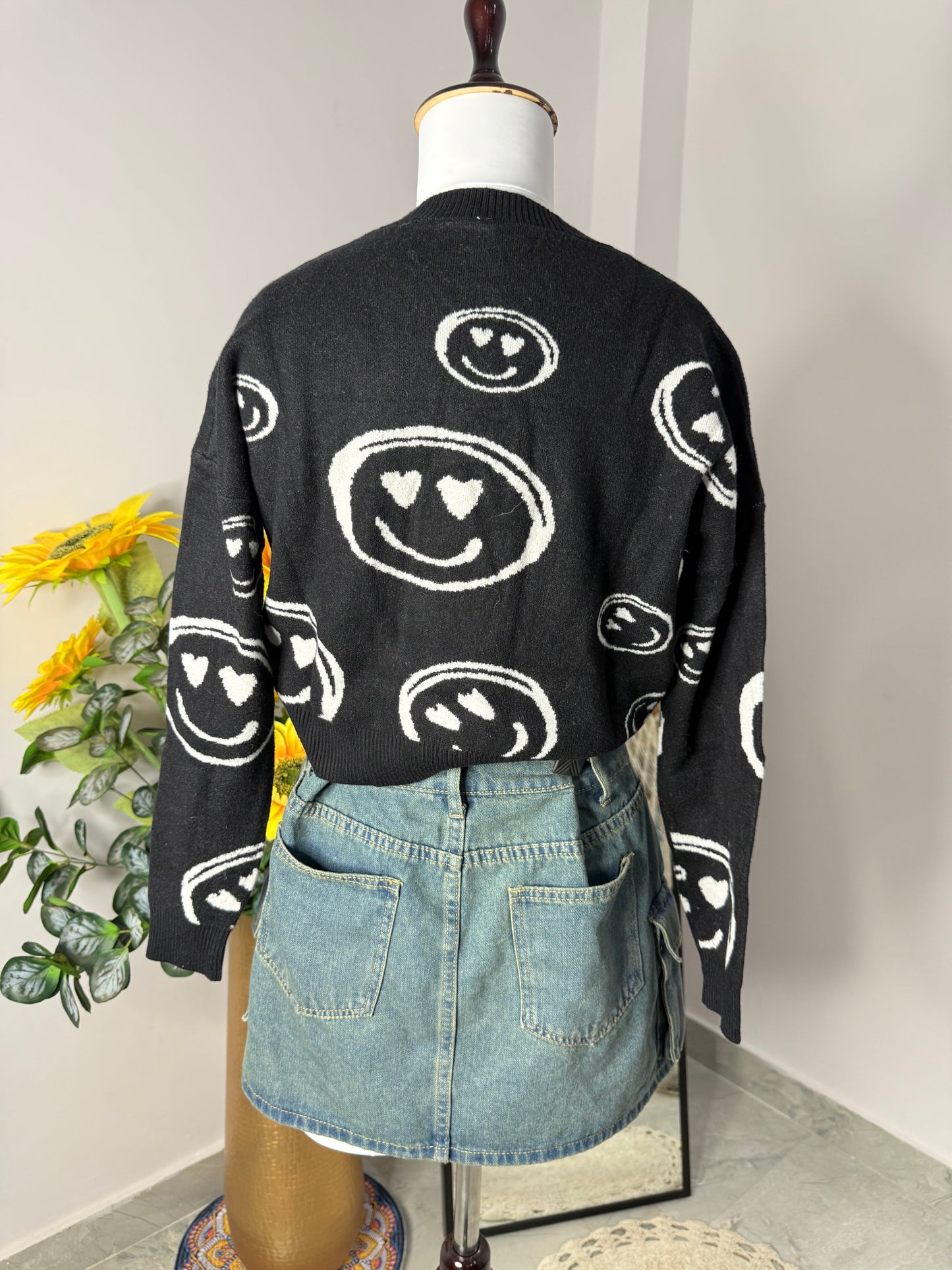 Black smiley sweater